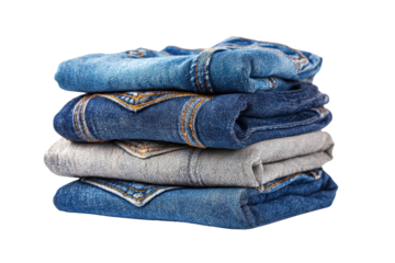 A stack of jeans with one pair of jeans being gray. The jeans are piled on top of each other, png