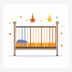 Orange Baby Crib with Stars and Dots