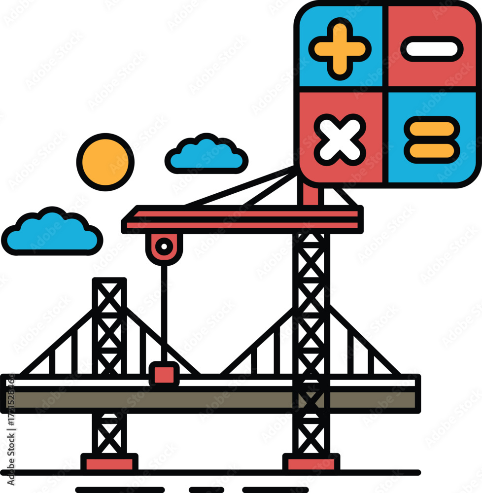 Poster a bridge is being built with a crane in the background