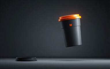 3D Icon of a Trash Can with Floating Lid on Dark Grey Background