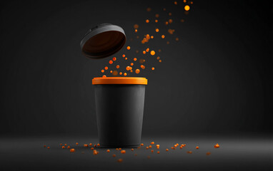 3D Icon of a Trash Can with Floating Lid on Dark Grey Background