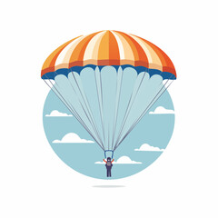 Orange And White Striped Parachute Descending Through Cloudy Sky
