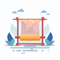 Simple Wooden Loom with Red and Yellow Threads