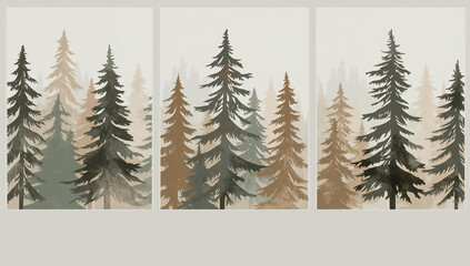 Fototapeta premium Minimalist Scandinavian Forest Landscape Triptych Wall Art