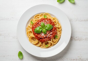 Spaghetti Pasta with Tomato Sauce, Parmesan and Basil