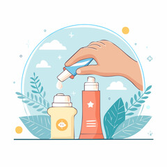 Hand Applying Lotion Skincare Product Illustration