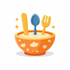 Orange Bowl with Baby Spoon Fork and Knife