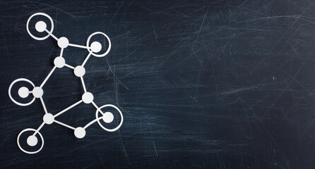 A minimalist image depicting a network structure; white paper cutouts on a dark, textured background, leaving ample space to the right