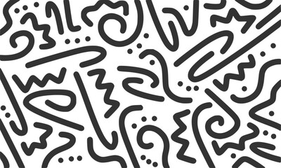 marker drawn bold doodle lines and dots pattern. Abstract modern geometric uncurved wavy ornament background.