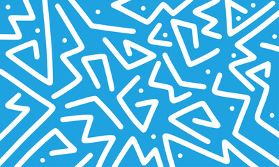 marker drawn bold doodle lines and dots pattern. Abstract modern geometric uncurved ornament  with blue background.