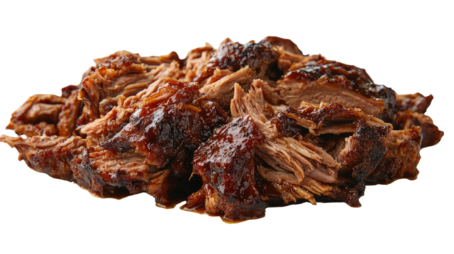 tender, juicy pulled pork is a mouthwatering culinary experience, showcasing the art of barbecue. perfect for food, cooking and culinary projects.  Isolated On Transparent and White Background
