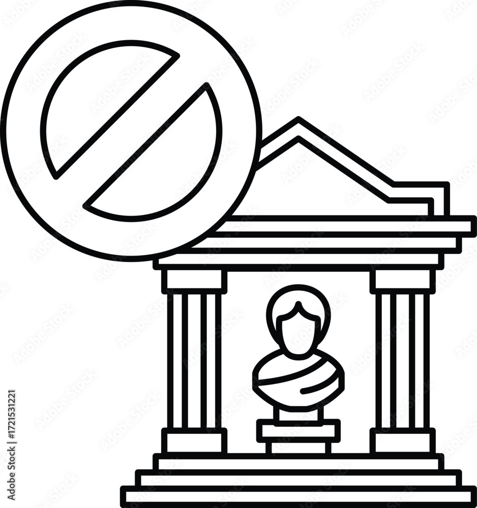 Poster a building with a statue of a man in front of it