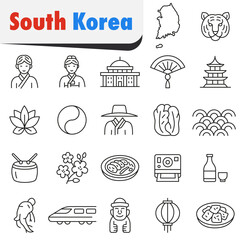 Icons of South Korea  culture, traditions, and modernity. Symbols of Korea.