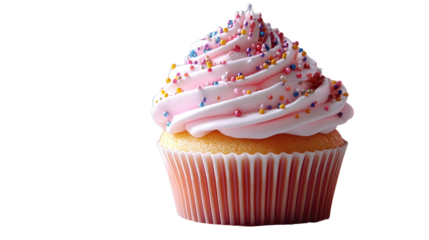 Delicious cupcake with pastel frosting and rainbow sprinkles, a perfect sweet treat for any occasion! Isolated On Transparent and White Background
