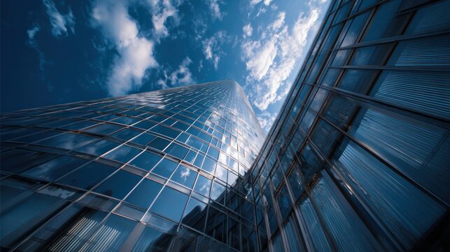 Skyscraper and Modern Building Reflecting Blue Sky