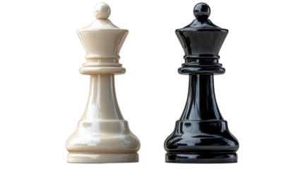 Chess King and Queen piece in competition, embodying the balance of power and strategy. Isolated On Transparent and White Background