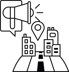 A city skyline with a large speaker in the middle