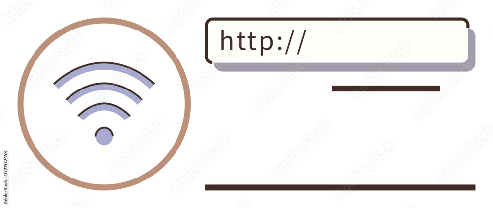 Aufkleber wireless signal in circular frame paired with browser url bar for online access, connectivity, commu