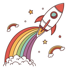 High Vibes Pastel Rocket and Shooting Star Illustration