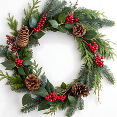 christmas wreath on white background