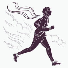 Fototapeta premium Man Jogging with Wind in Hair Vector Icon Illustration