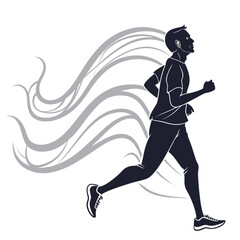 Man Jogging with Wind in Hair Vector Icon Illustration