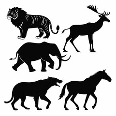 Animal Silhouette Icons Collection &mdash; Tiger, Deer, Elephant, Wolf, Horse