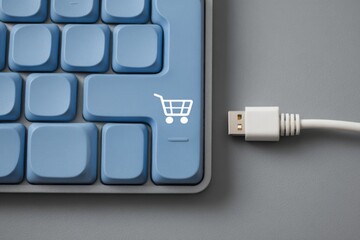 Keyboard with shopping cart key and USB cable