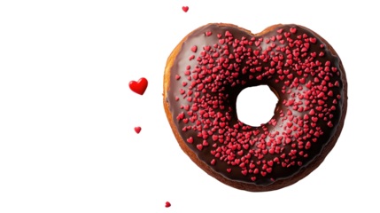 sweet heart-shaped donut adorned with a rich chocolate glaze and vibrant sprinkles, perfect for expressing affection - isolated on background. Isolated On Transparent and White Background