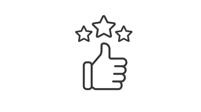 Сustomer satisfaction icon. Reputation 3 stars line video with thumb up.