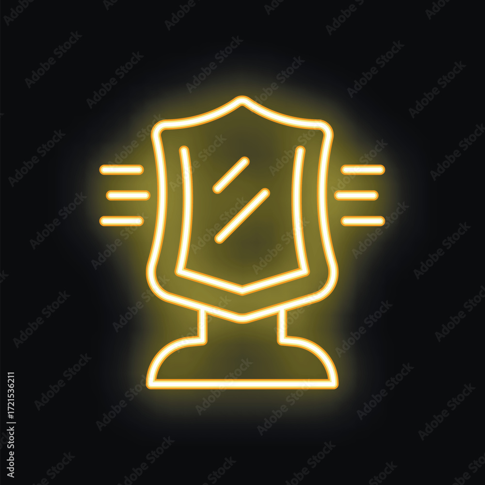 Aufkleber neon shield protecting user data with glowing lines on black background