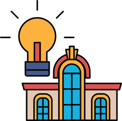 A building with a light bulb on top of it