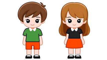 Two happy, smiling children - a boy and a girl - standing together in a casual, friendly pose.