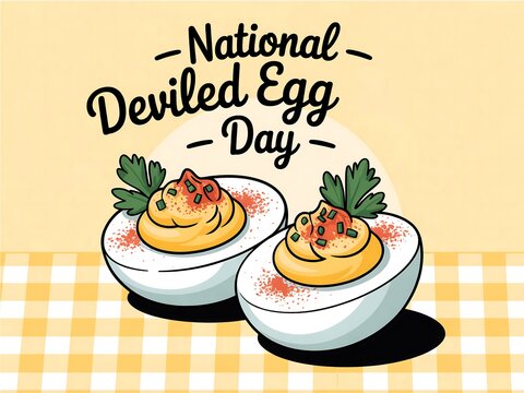 Celebrate national deviled egg day with a delicious hand drawn illustration of two deviled eggs - Powered by Adobe