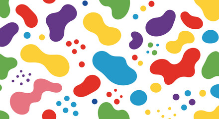 Colorful abstract blobs and dots pattern, vibrant organic shapes in red, yellow, blue, green, purple, and pink, playful and modern design for various applications