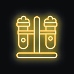 Glowing neon icon of two test tubes held in a rack, commonly found in laboratories