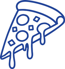 Blue Outline Slice of Pizza with Dripping Cheese on White Background food italian