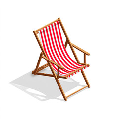Beach Chair with Red and White Striped Fabric and Wooden Frame