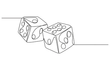 continuous line art drawing of dice, dice one line art vector, Continuous contour drawing of game dice, Two dice one line drawing. Dice Rolling A Continuous Line Drawing Depiction