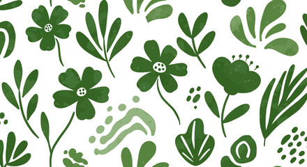 Green Botanical Bliss A Seamless Pattern of Nature's Florals and Foliage for Artistic Designs and Backgrounds