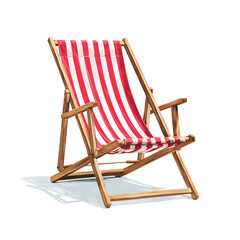Beach Chair with Red and White Striped Fabric and Wooden Frame