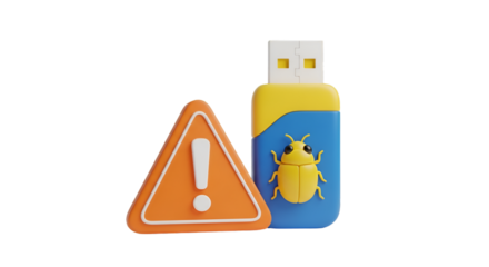 USB Drive with Bug Icon and Warning Sign