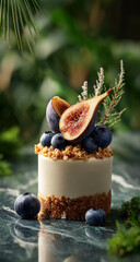 Miniature Granola and Cream Cheese Mousse Cake with Figs and Blueberries