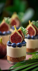 Miniature Granola and Cream Cheese Mousse Cake with Figs and Blueberries