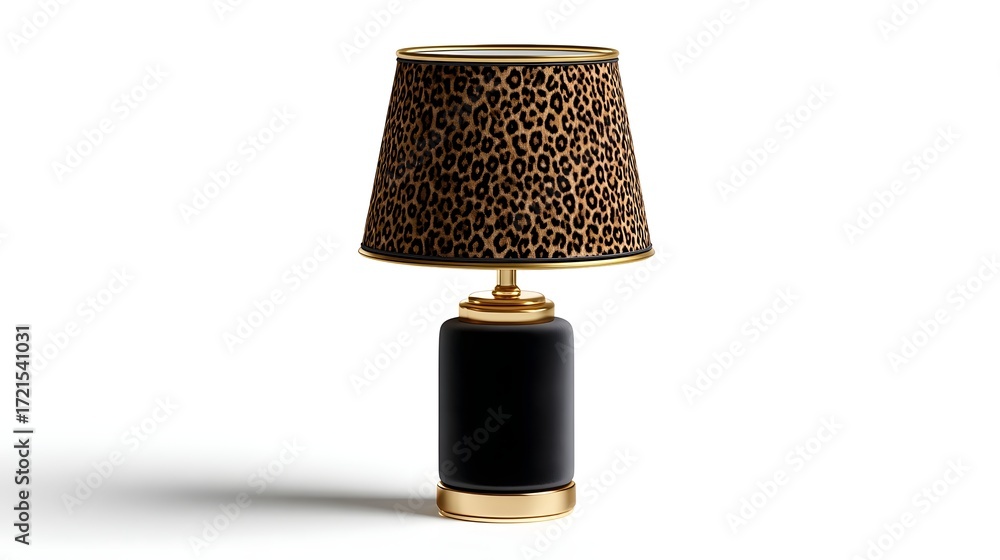 Poster a sophisticated leopard print lamp with a sleek black and gold base, adding a stylish and contempora
