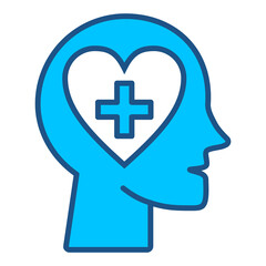 Mental Care Icon In Blue Monochrome Flat Design, Vector Illustration