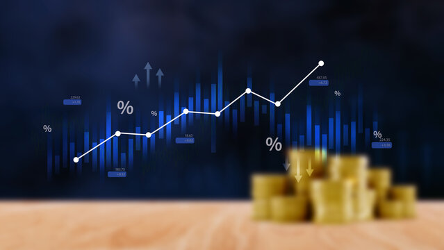 Stock market business and exchange financial growth graph. Business chart data graph diagram, business trading graph investment growth, global trend arrow up and down.