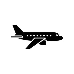 Airplane silhouette on a white background, a symbol of flight, travel, and aviation