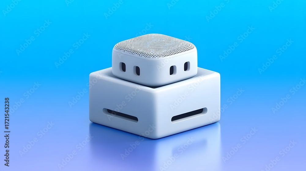 Poster stylish and minimalist smart speaker device with multiple connectivity options and a simple, elegant