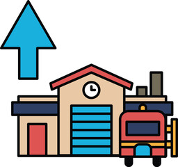 A building with a clock on it and a truck in front of it